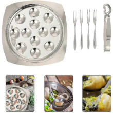 1 lot de 12 assiettes Ă escargots avec pince et fourchettes en acier inoxydable pour hĂ´tel
