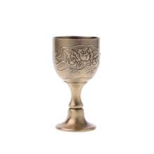 Tasse à vin vintage faite à la main, gravure sur cuivre, motif floral, petit gobelet à liqueur en laiton