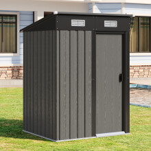 4x4 ft Outdoor Metal Garden Storage Shed - Sloped Roof, Wood-Grain Finish, Zinc Steel Panels & Galvanized Frame