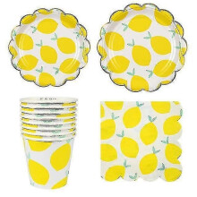 Service de table jetable 40 pièces, assiettes, gobelets, pailles, serviettes : 8 assiettes plates, 8