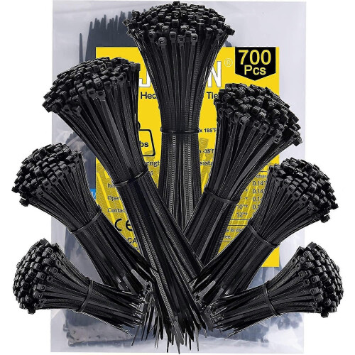 700 Pieces Plastic Cable Ties, Black Rilsan Plastic Cable Ties