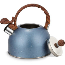 Flötenkessel aus Edelstahl, Leichter Campingkessel, Wasserkocher mit Holzgriff, 2,5 l, Blau