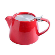 Rode keramische theepot met deksel en zeef voor losse thee, voor één of twee personen