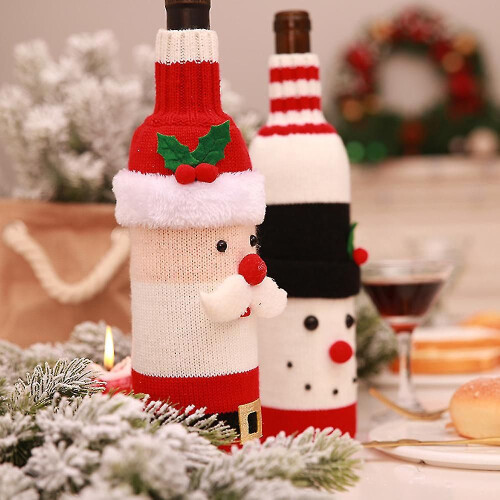 Süßer Weihnachtspullover Weinflaschenbezug, 2 Stück handgemachter Weinflaschenpullover 2