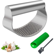 Broyeur d'ail en acier inoxydable de qualité alimentaire, hachoir, presse-ail, presse-purée avec éplucheur