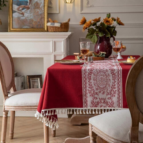 Tablecloth,Jacquard Rectangle Tablecloth  Waterproof Damask Floral Pattern Decorative Table Cloth  for 2