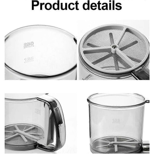 Transparent Hand Held Flour Sifter, Visible with Scale Handled Semi-Automatic Non-Stick Sifter,Large 1