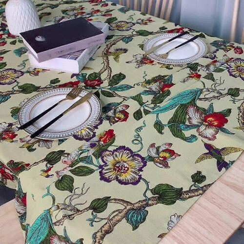 Tablecloth Cotton Linen Rustic Garden Natural Botanical Decorative Table Cover for Kitchen Dining Spring 2