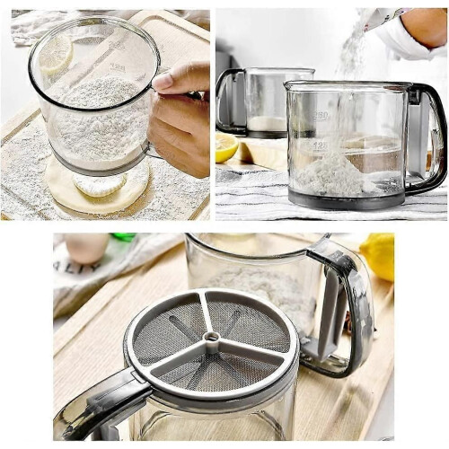 Transparent Hand Held Flour Sifter, Visible with Scale Handled Semi-Automatic Non-Stick Sifter,Large 2