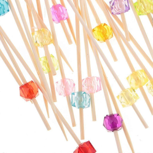 Confezione da 2 pezzi da 100 perline acriliche, bastoncini per finger food in bambù, per barbecue 2