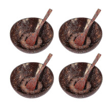 Exquisito 1 juego de cuencos de cáscara de coco natural con cuchara y soporte adecuados para helados,