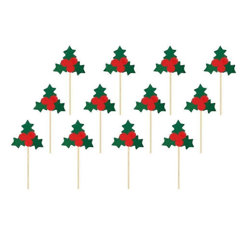 12 Pack Christmas Cake Topper Cupcake Picks Juhlatarvikkeet Misteli 2