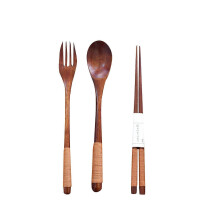Pcs Set Holz Natürliche Besteck Holz Stäbchen Löffel Gabel Set Zoll DD