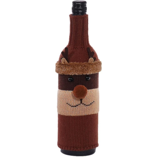 Weihnachts-Weinflaschentasche, süßer Strickflaschenpullover, Elch, handgefertigte Weinflaschen-Pulloverhüllen