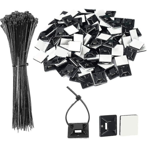 Lot de 100 supports adhésifs pour serre-câbles noirs
