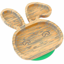 Assiette à ventouse en bambou pour bébé et tout-petit, motif lapin, qui reste en place
