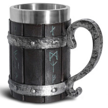 Verres à bière Viking Rune, pichet en acier inoxydable, bois, résine, décoration nordique 3D, tasses