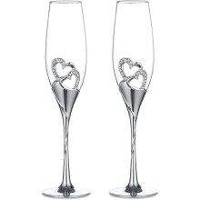 Ensemble de 2 flûtes à champagne créatives en forme de cœur pour mariage, argent