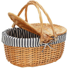 Panier de pique-nique en osier avec couvercle, panier en osier avec poignée et doublure, panier de courses