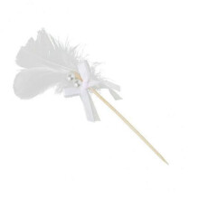 Lot de 5 bâtonnets décoratifs pour gâteau de mariage avec plumes, blanc