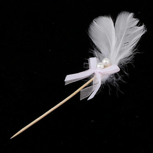 5 palitos para decorar tartas con plumas, color blanco. 2