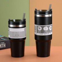 Bouteille isotherme en acier inoxydable avec couvercle à paille et gobelet de 30 oz, tasse à café et