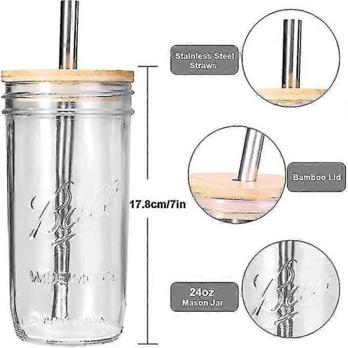 Bubble Tea-Becher, 4er-Pack, 24 oz, wiederverwendbare Smoothie-Becher mit breiter Mason-Öffnung, Eiskaffee-Becher 1