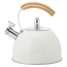 Bouilloire sifflante 3 l en acier inoxydable épais avec poignée en bois, compatible avec le gaz