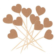 Lot de 3 décorations de gâteaux rustiques en papier kraft, en forme de cœur, pour cupcakes, décorations