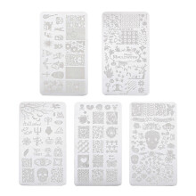 Lot de 5 modèles de manucure pour ongles, plaques de tampons imprimées, modèle de peinture pour ongles