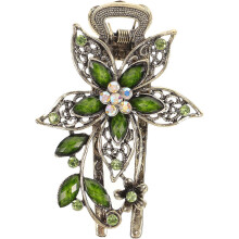 Barrettes à cheveux vintage en cristal et fleurs pour femmes (vert)
