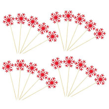 Lot de 20 décorations de gâteaux de Noël en papier pailleté, motif flocons de neige rouges