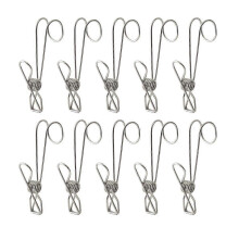 10pcs Household Stainless Steel Clips with Hook Universal Clamps (Steel Color)