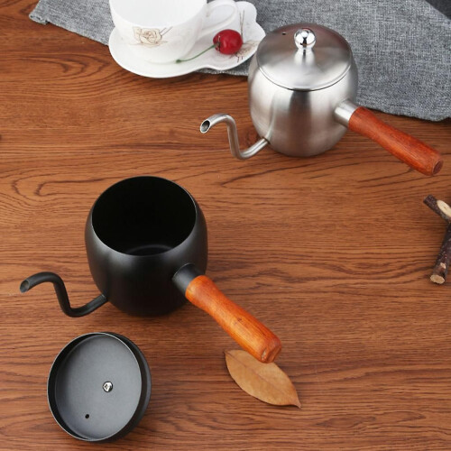 Cafetera japonesa de goteo de acero inoxidable de 500 ml con mango de madera 2
