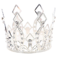 Petite couronne de strass en alliage pour décoration de gâteau, diadème, pour fête d'anniversaire (argent)