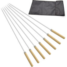 Brochettes de barbecue Sysy avec manche en bois, brochettes plates en acier inoxydable, brochettes de