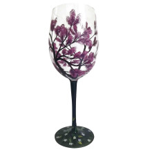 Ensemble de quatre verres à vin en forme d'arbre des quatre saisons, peints à la main, style printemps,