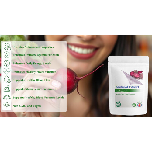 Strong Beetroot Extract Tablets (100 Pack) 1600mg, Healthy Heart, UK 1