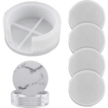 Lot de 4 moules en résine époxy Heilwiy pour dessous de verre, avec support, moules en silicone pour