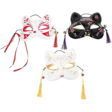 Lot de 3 masques de chat japonais pour Halloween, demi-masques d'animaux, accessoire de déguisement