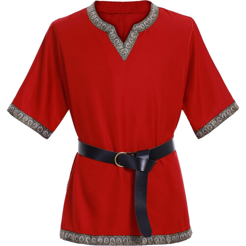 (Red, L) Men's Medieval Renaissance Pirate Viking LARP Costume Tunic ...
