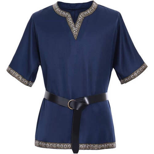 (Blue, M) Men's Medieval Renaissance Pirate Viking LARP Costume Tunic ...