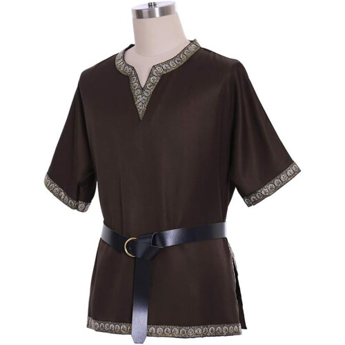(Brown, L) Men's Medieval Renaissance Pirate Viking LARP Costume Tunic ...