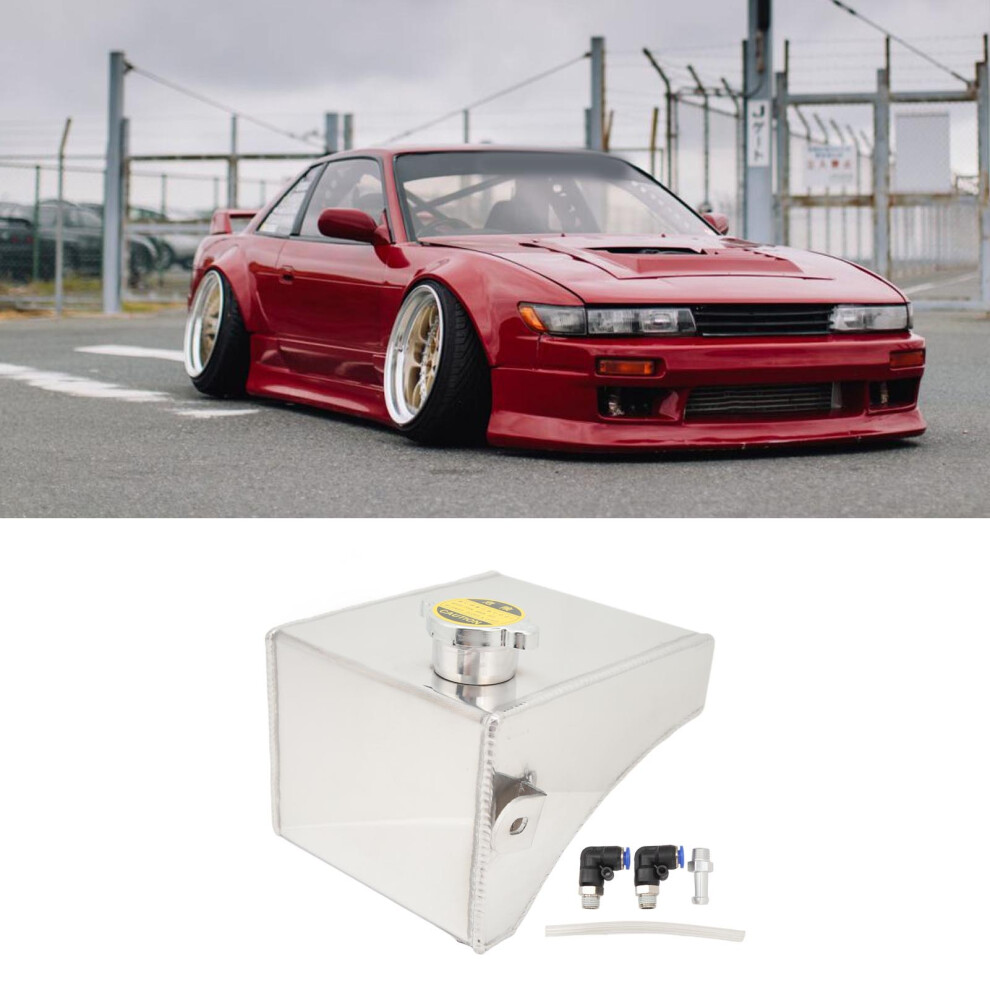 Coolant Overflow Tank Kit Leakage Prevention Aluminum Radiator Overflow Expansion Tank Kit For S13 All Models Silver 7621317206157