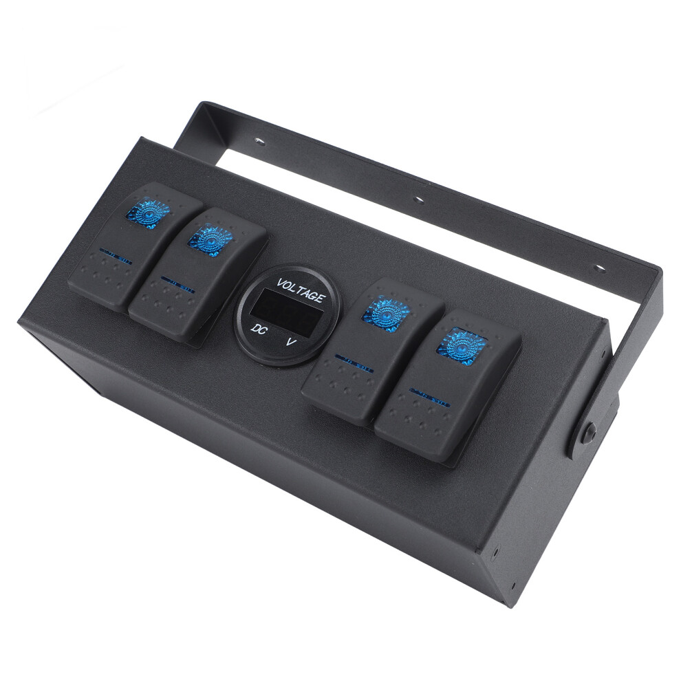 4 Gang Rocker Switch Box Waterproof On Off Switch Panel With Blue Light Voltage Display For Rv Boat Yacht 8171317213468