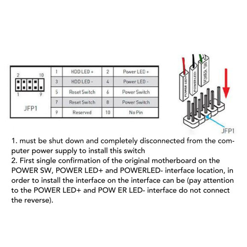 PC-Netzschalter-Verlängerung – ABS 1,65 m / 5,4 ft LED1 2
