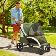 PawHut Foldable Pet Stroller for Large Dogs, Dark Green
