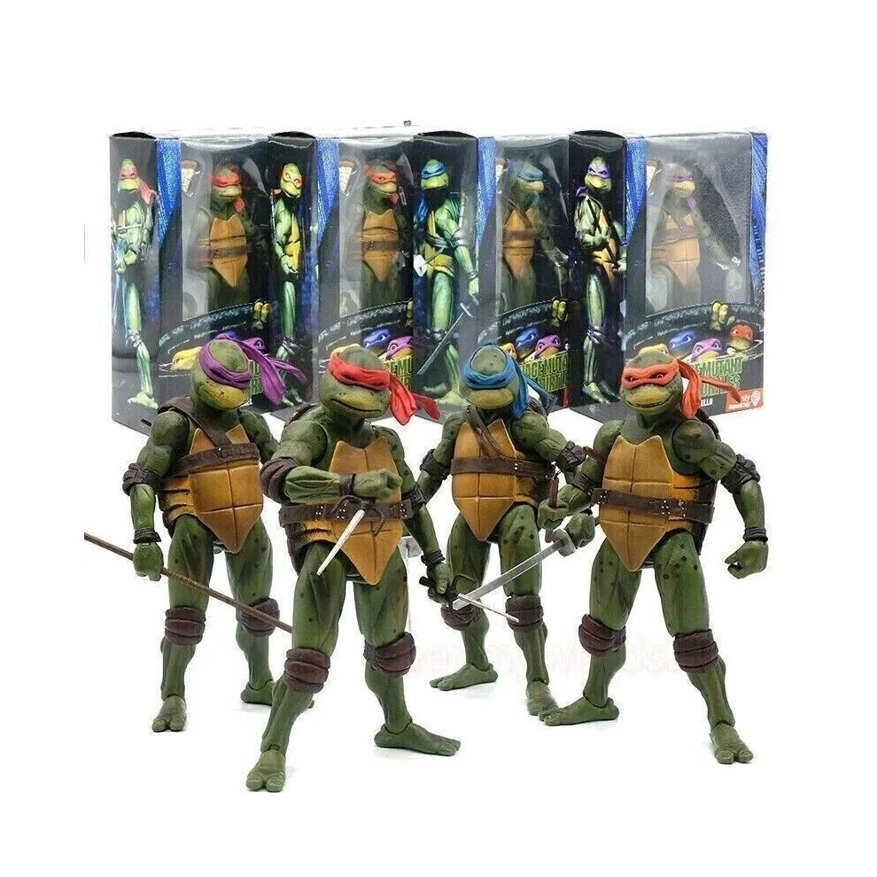 (4Pcs) Ninja Turtles 1990 Movie 7" NECA TMNT Movable Toys Mutant Action Figure Gifts