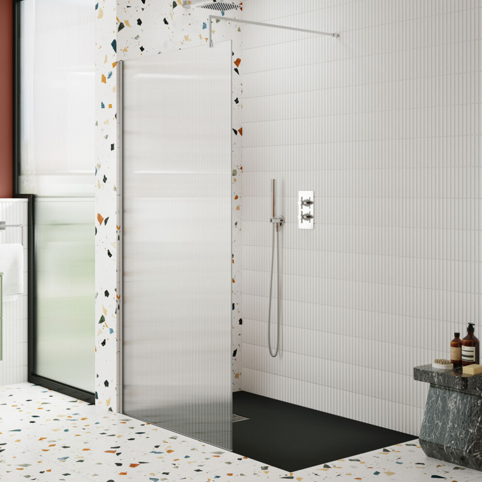 800Mm Fluted Wetroom Screen With Support Bar - V-Wetfrl18580 5056462661209