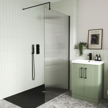 800mm Fluted Wetroom Screen with Support Bar - V-WETFRL18580BP